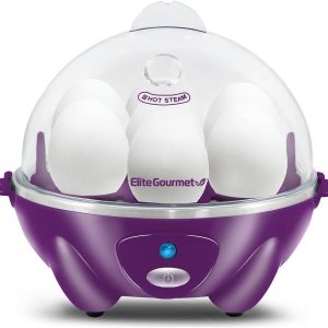 Elite Gourmet EGC007BL Easy Electric Poacher, Omelet Eggs & Soft, Medium, Hard-Boiled Egg Boiler Cooker with Auto Shut-Off and Buzzer, Measuring Cup Included, BPA Free, 7 Egg Capacity, Purple