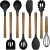 Silicone Cooking Utensil Set, Umite Chef 8-Piece Kitchen Set with Natural Acacia Wooden Handles,Food-Grade Silicone Heads-Silicone Kitchen Gadgets Spatulas Set for Nonstick Cookware- Black