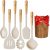 Kikcoin Large Kitchen Utensils Set – 7 PCS Silicone Cooking Utensils Set Heat-resistant 446 °F, Wooden Handle with Plastic Utensil Holder, BPA Free Spatula Ladle Spoons for Non-stick Cookware, Beige